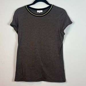 Goldie Lewinter Pima Cotton Brown Metallic Ringer Tee Shirt Womens Size MED Boho